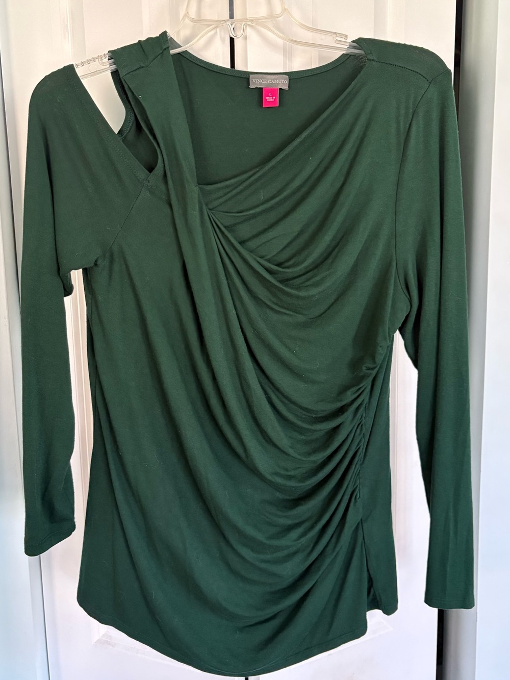Vince Camuto Forest Green Draped Long-Sleeve Top